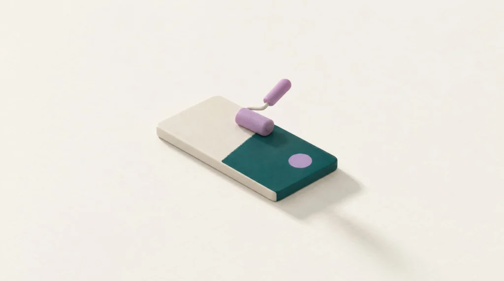 A paint roller giving a card a new colour: rebranding and a new brand identity